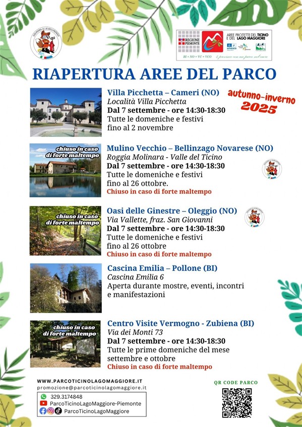 Riapertura aree del parco - autunno 2025